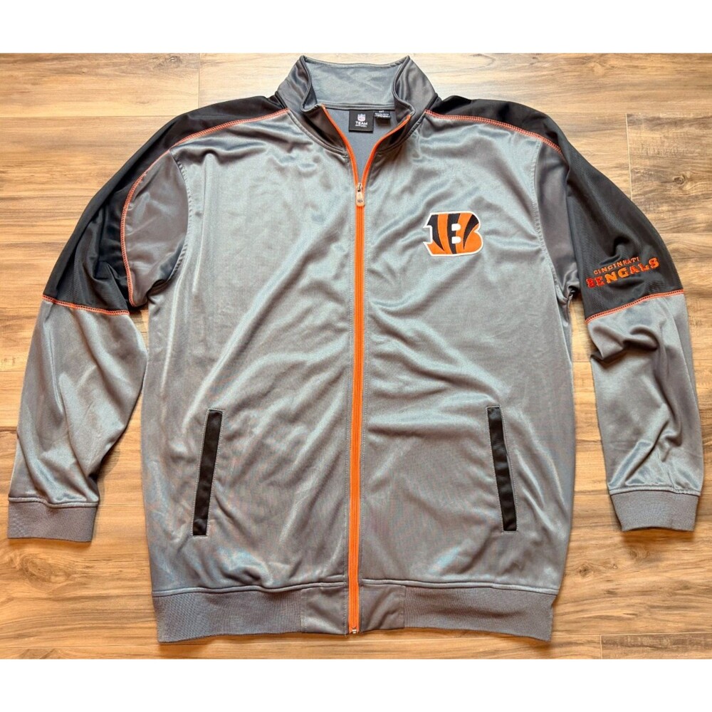 NFL Team Apparel BENGALS Full Zip Gray Unisex Size 2XT Jacket Coat Embroidered